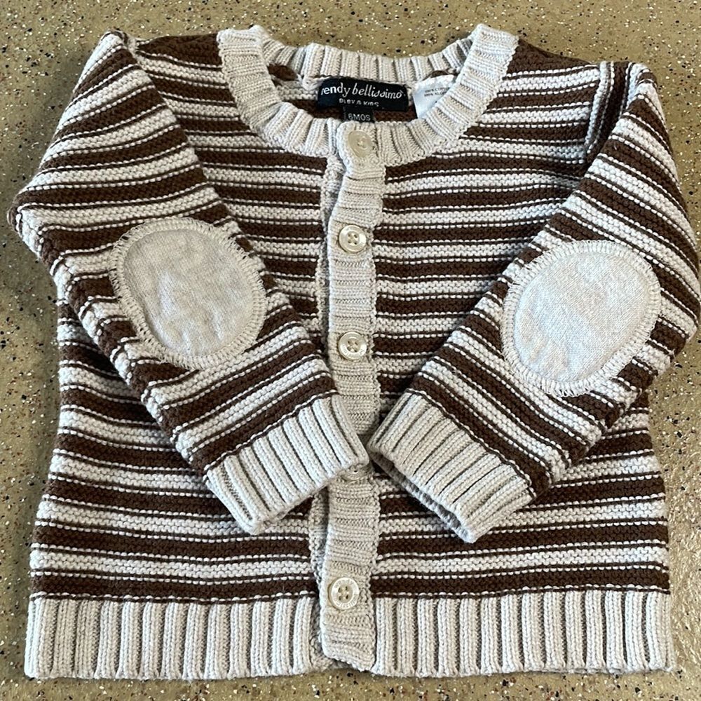Wendy Bellissimo Baby Cotton Striped Cardigan Elbow Patches sz 6Mos